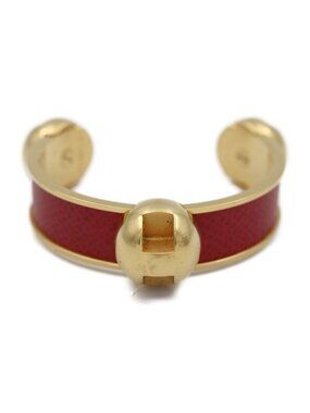 Hermes Bangle Metal Leather Gold Red Accessories Cbangle Cuff Bracelet